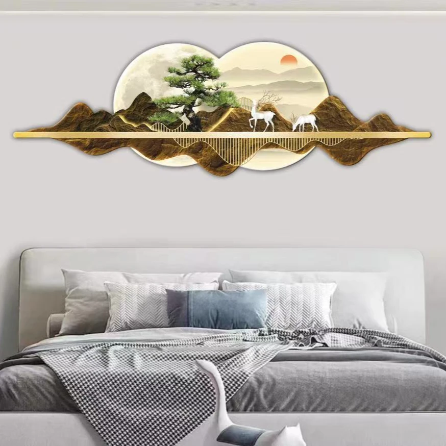 DK004雕刻新中式迎客松客厅装饰画沙发背景办公室大气挂画捡漏