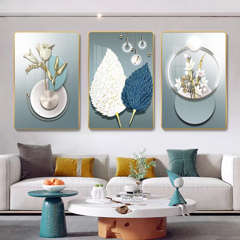 S002轻奢大气客厅装饰画新款沙发背景墙挂画现代高级感羽毛壁画