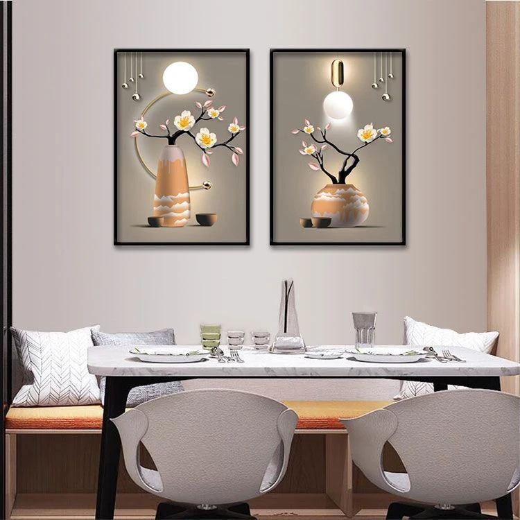 花开富贵晶瓷装饰画餐厅装饰画轻奢简约风格艺术铝合金立体镶钻