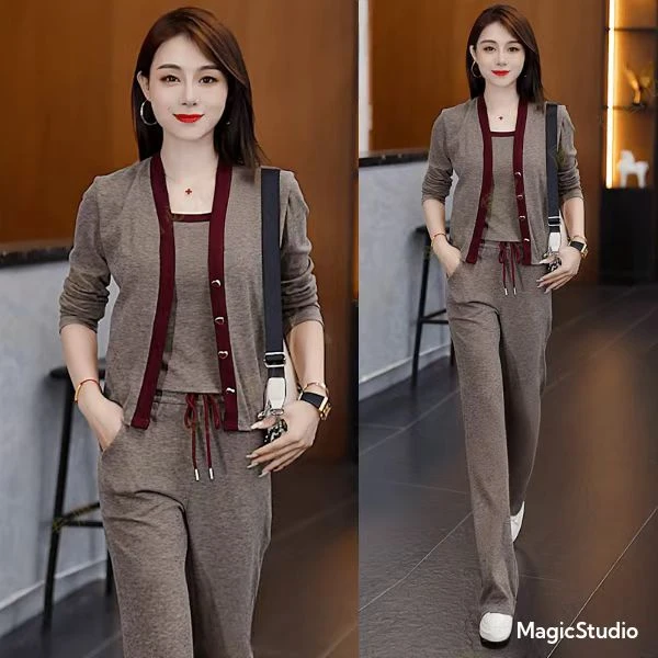 2024时尚休闲套装春秋气质显瘦减龄阔腿宽松大码大码长袖运动洋气