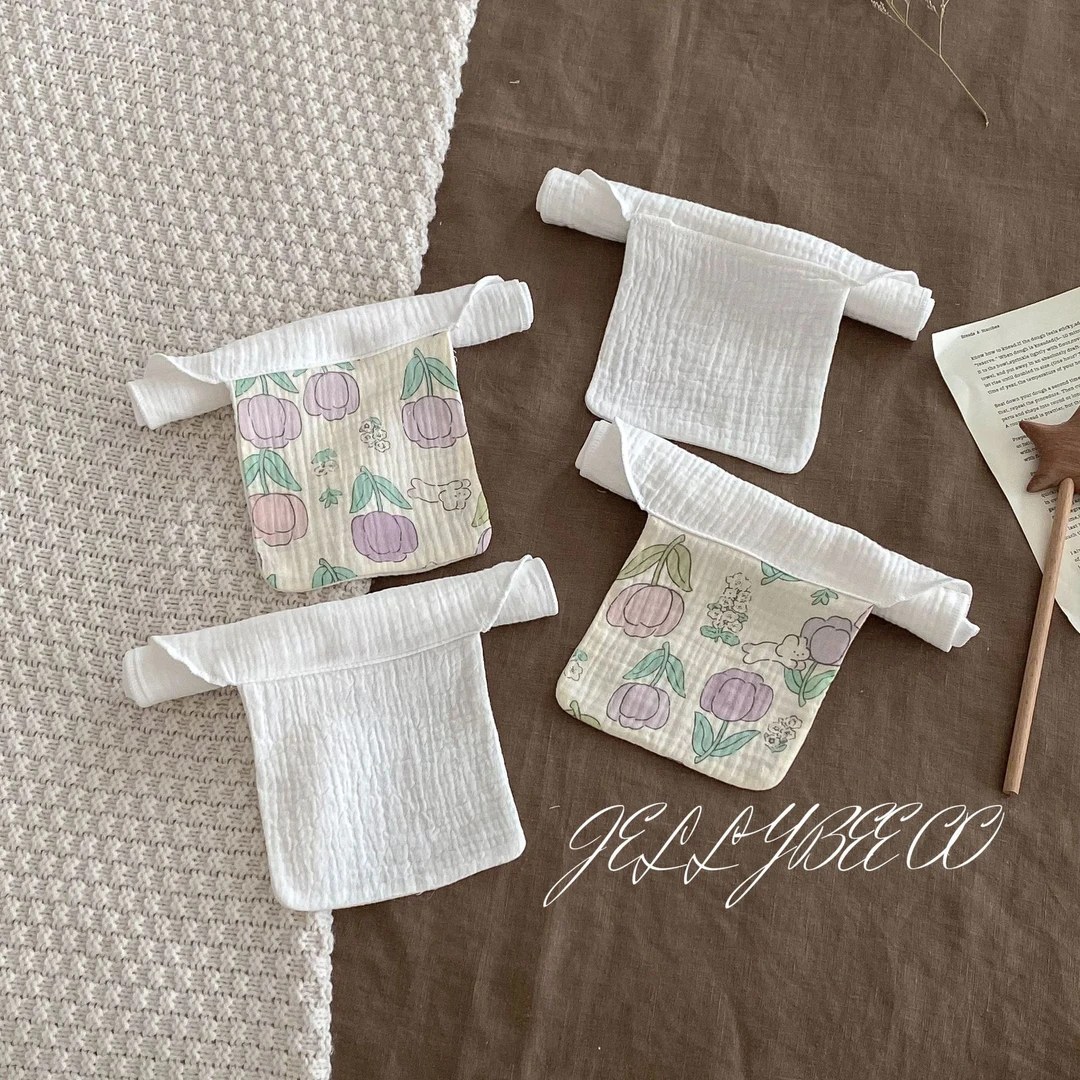 ins紫郁金香儿童吸汗巾纯棉纱布宝宝隔汗巾幼儿园垫背巾婴儿a类