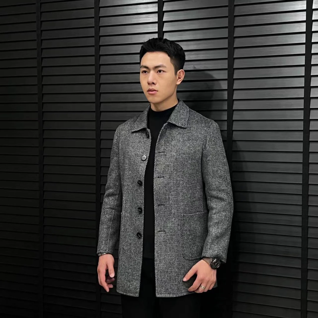 T&X/梯形2024冬季新款男士气质时尚休闲百搭中长款风衣外套（0016）