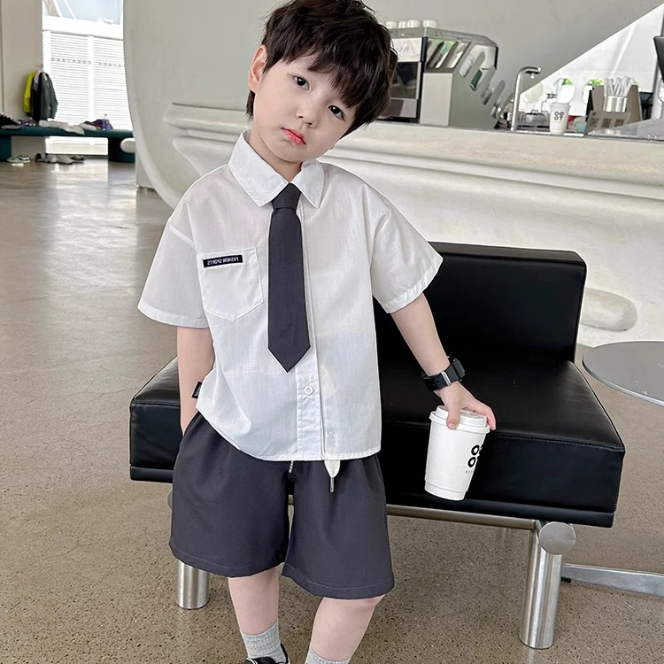 【学院风】男童夏季套装2025新款中小童帅气韩版男宝宝短袖两件套潮
