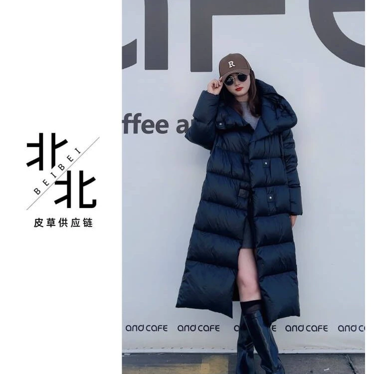 极寒鹅绒服 无胆防绒 防风蓄热蓬松度800+连帽长款加厚外套女308