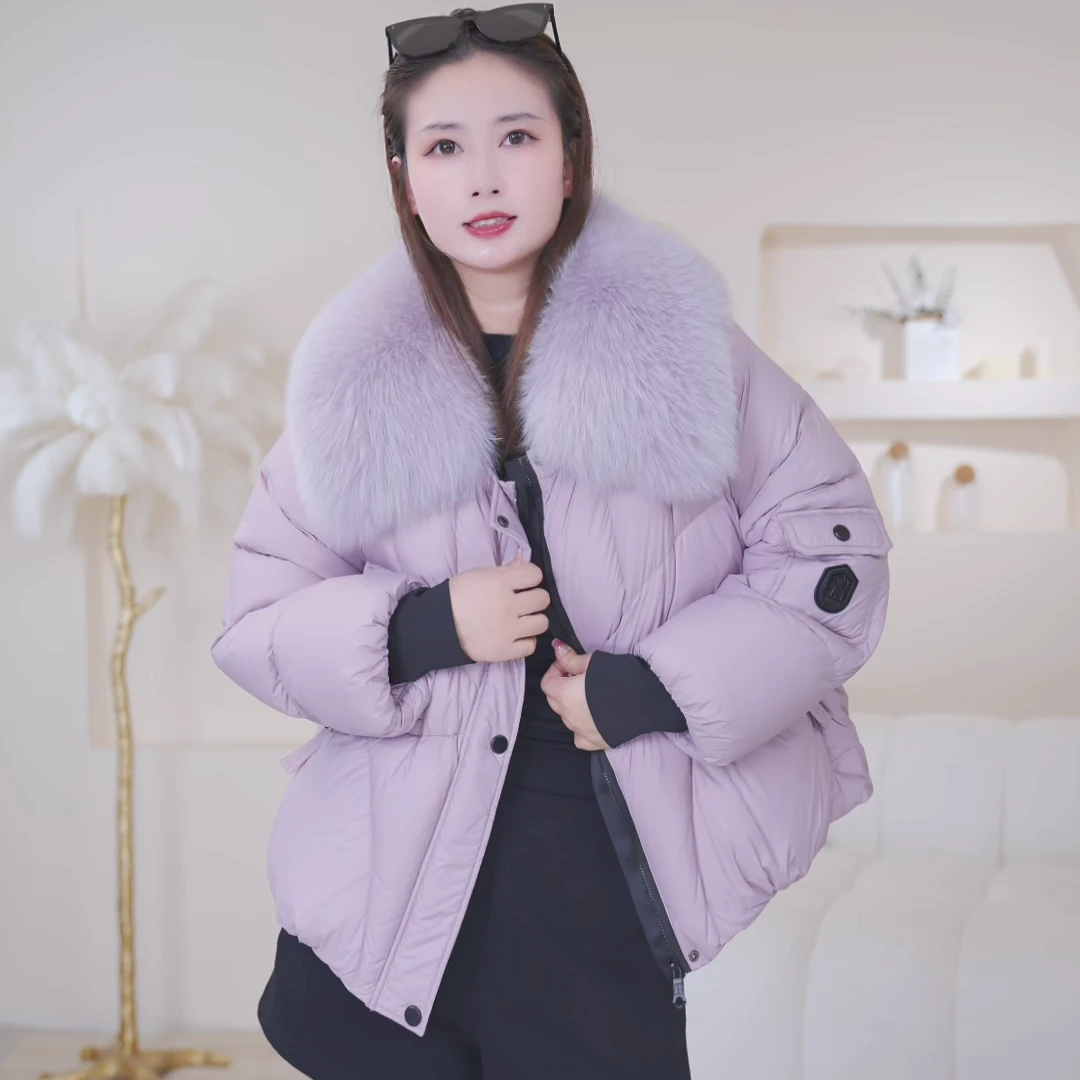 【北北推荐】新款狐狸毛领90白鹅绒外套短款鹅绒服F24005