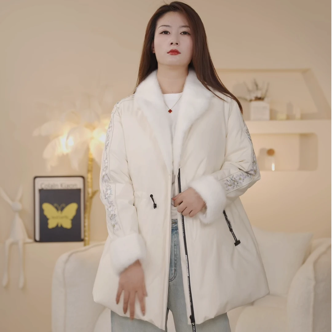 【北北推荐】2025新款袖口领口水貂毛90白鹅绒国风外套F20703