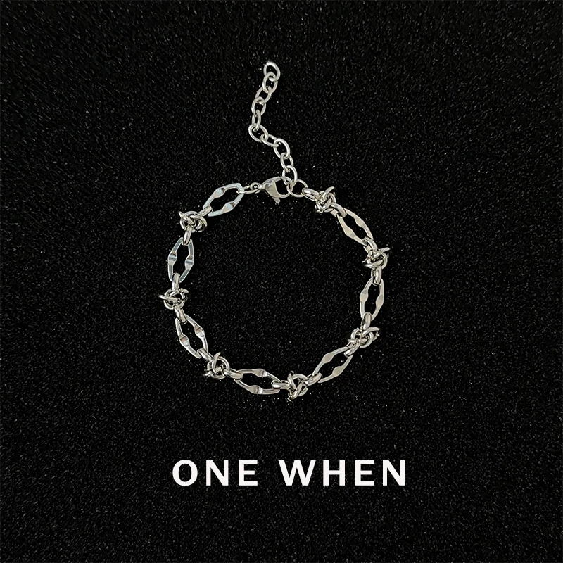 钛钢手链 小众设计叠圈手链时尚潮拼接百搭简约银色男女情侣手链