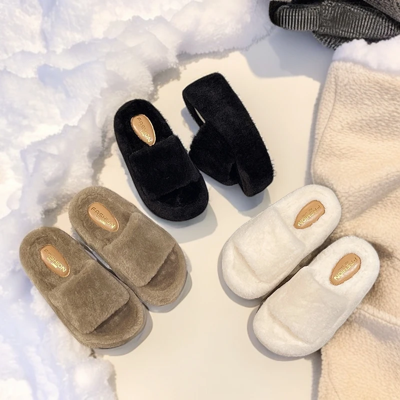 2024新款秋冬女外穿厚底毛毛鞋时尚百搭防滑一字网红毛毛拖棉拖鞋