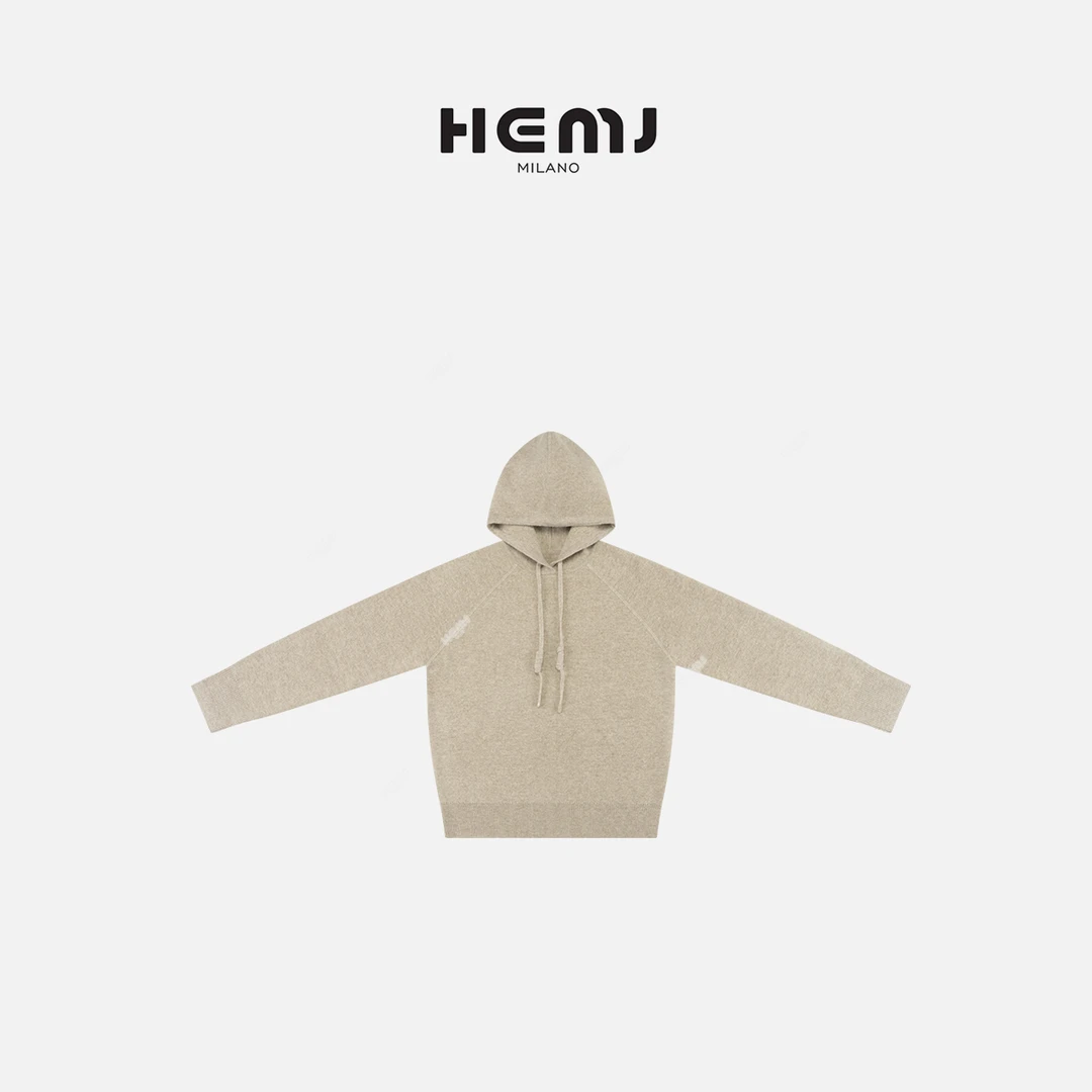 HEMJ 燕麦可可 羊毛长袖针织连帽上衣 MC1D3976