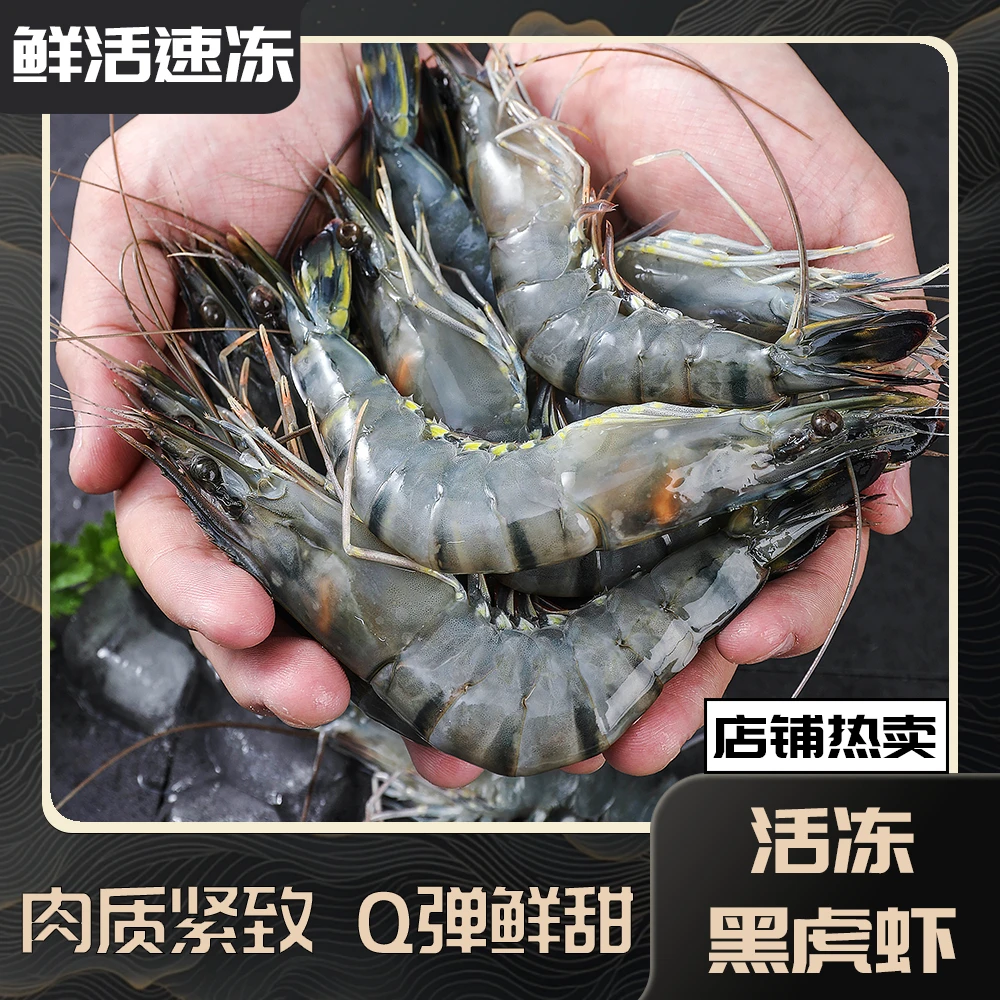 8-12规格活冻黑虎虾 一斤称4-6只左右 无冰衣 净重三斤/盒