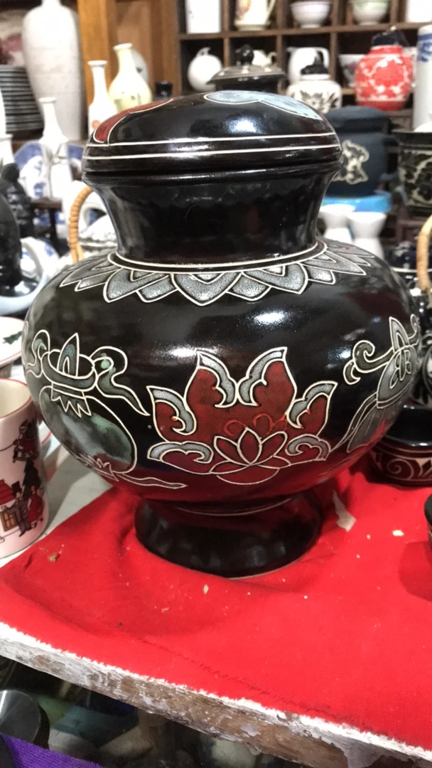 中国磁州窑陶瓷陶瓷花釉坛子