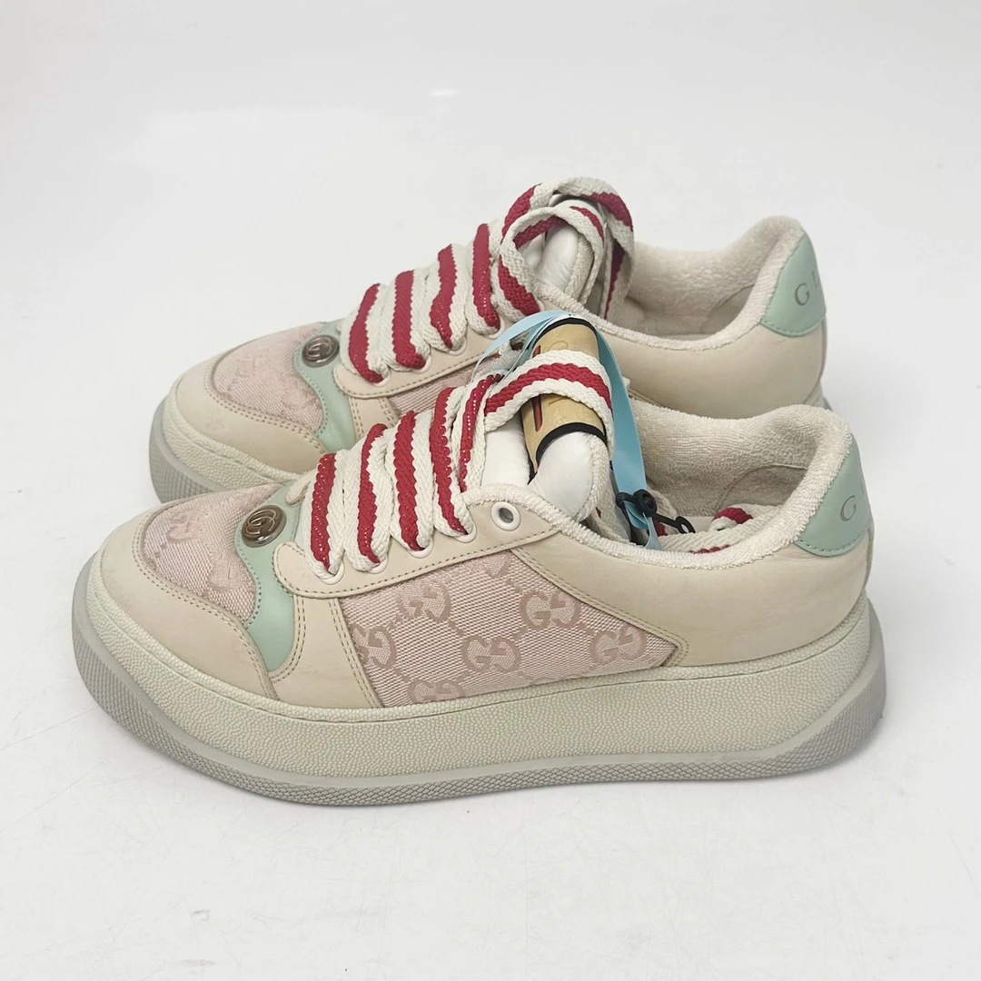 36码 古驰Gucci 粉绿胖丁鞋 99新 lm1505