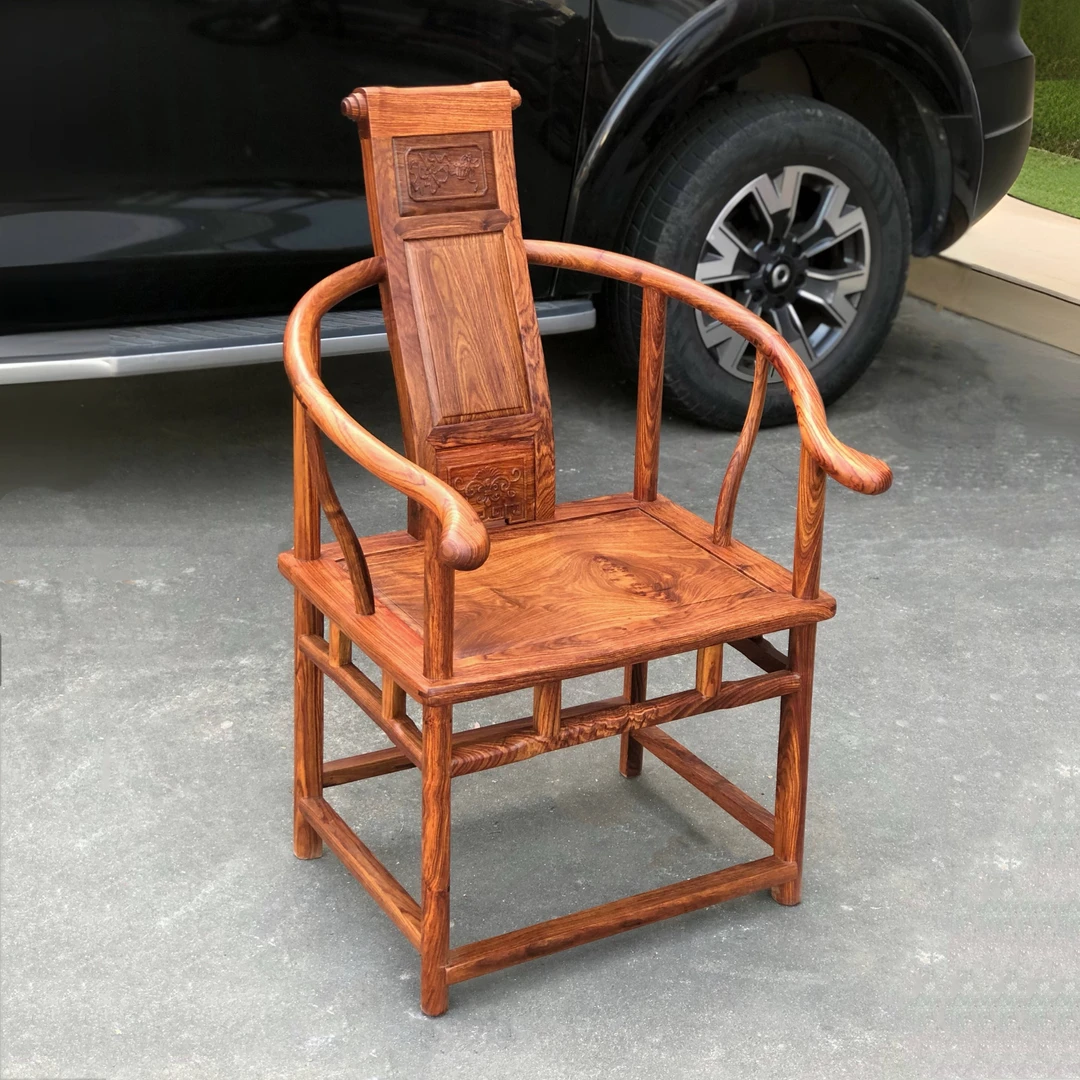 刺猬紫檀实木卷书椅中式古典茶台椅主人椅