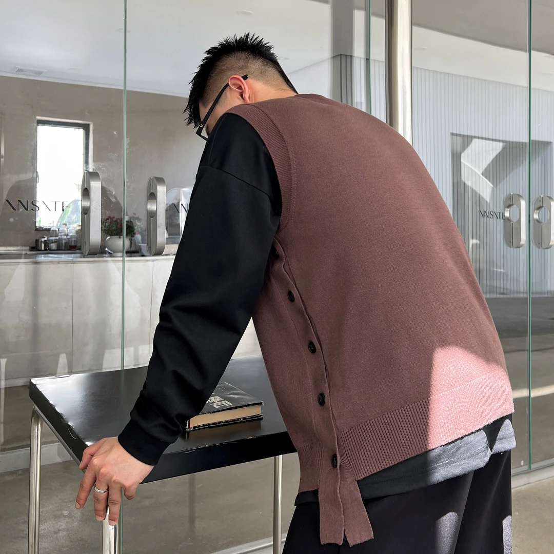 22号穿搭【首尔绅士定制款】小众排扣设计感保暖马甲男针织衫上衣