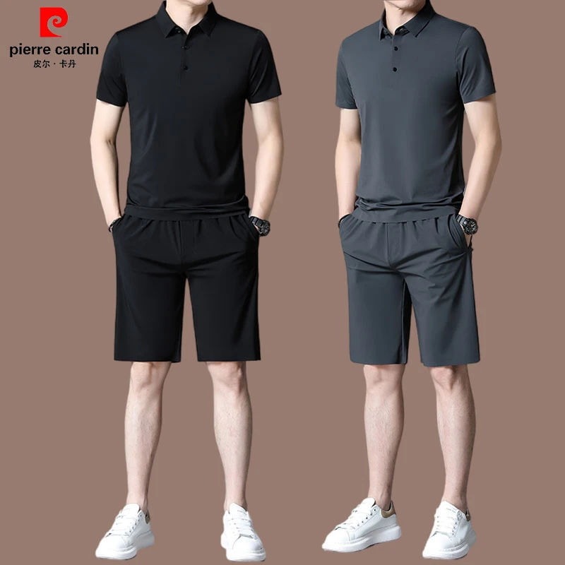 【皮尔卡丹品牌正品】高档桑蚕丝男士休闲运动套装男短裤夏季薄款
