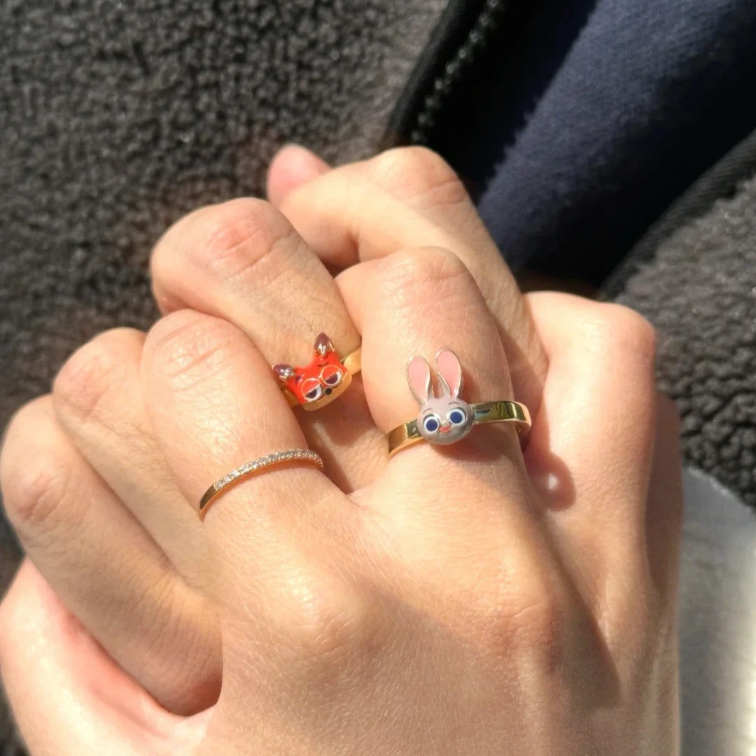 铜合金戒指 动物城立体兔子狐狸戒指卡通朱迪尼克情侣对戒时尚