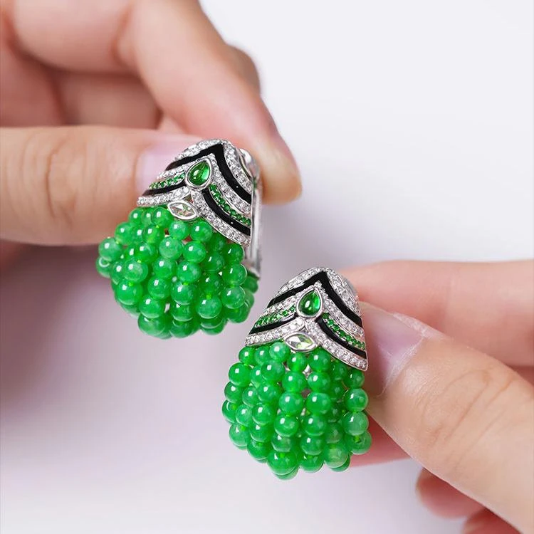 铜合金耳饰 翠语清风翠绿色小米珠流苏女款新中式复古气质耳环