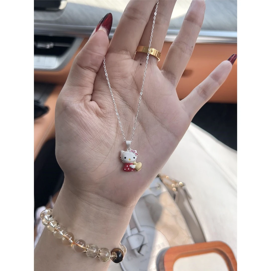 铜合金项链 哈喽kt猫爱心项链女款小众简约百搭气质少女风锁骨链