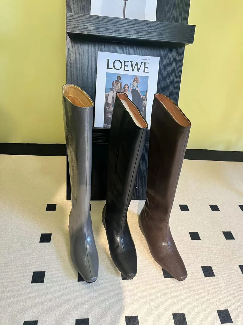 内增高长筒靴女显瘦方头直筒靴气质时尚坡跟及膝长靴高筒靴