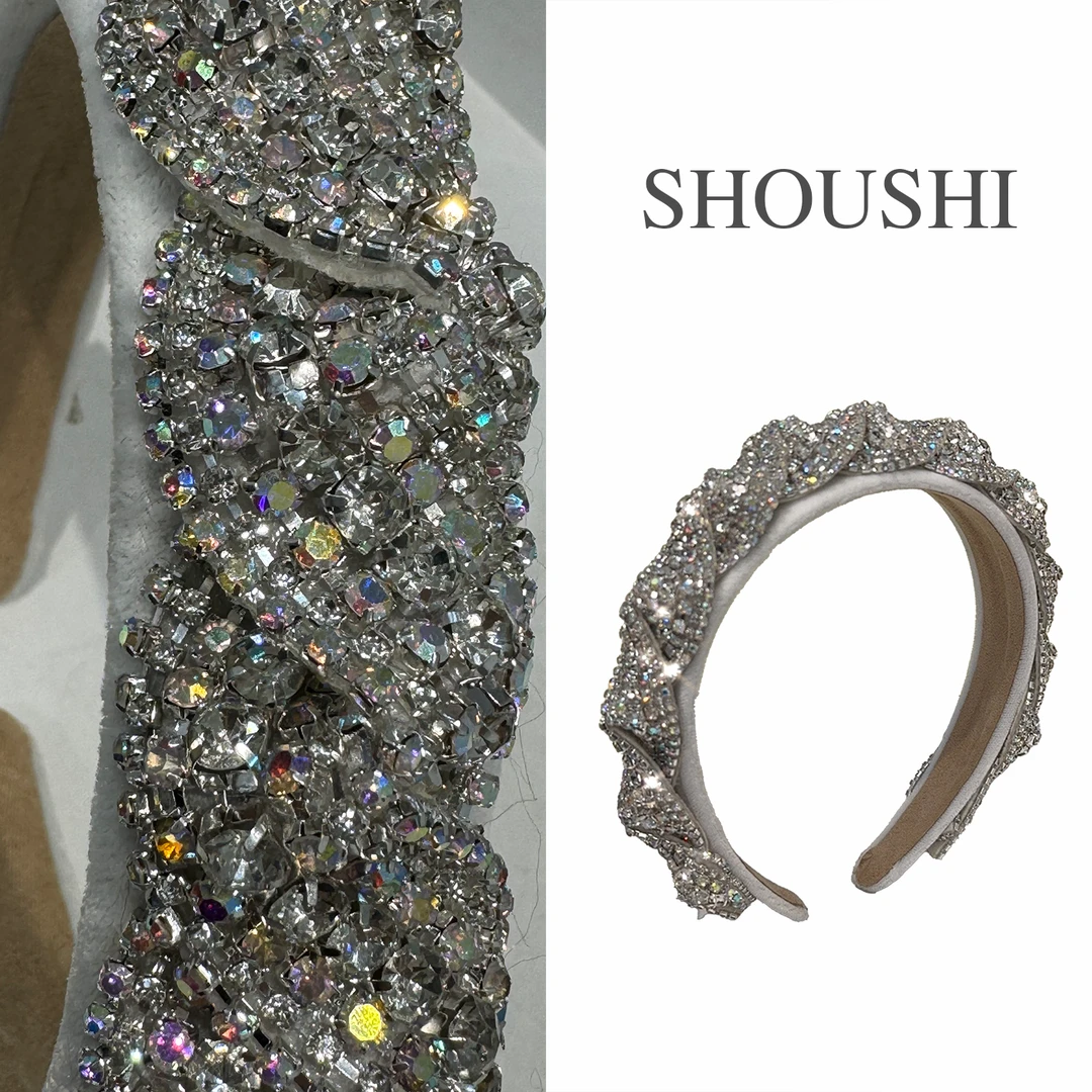 首仕【十里春】网红小众镶钻超闪闪钻宽边气质白色轻奢发箍  6062