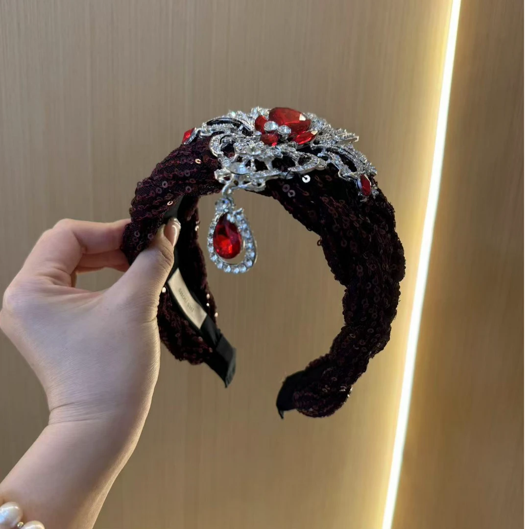 首仕 原创设计【高级感贵妇】时髦重工亮片复古吊坠发饰 6594