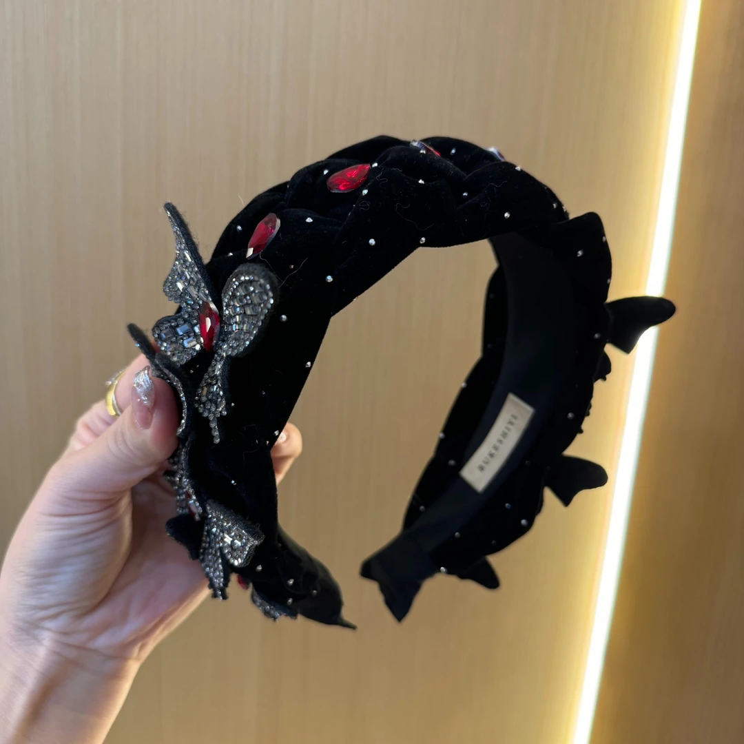 首仕 原创设计【6649】韩版复古时髦满天星大红钻多个蝴蝶发饰