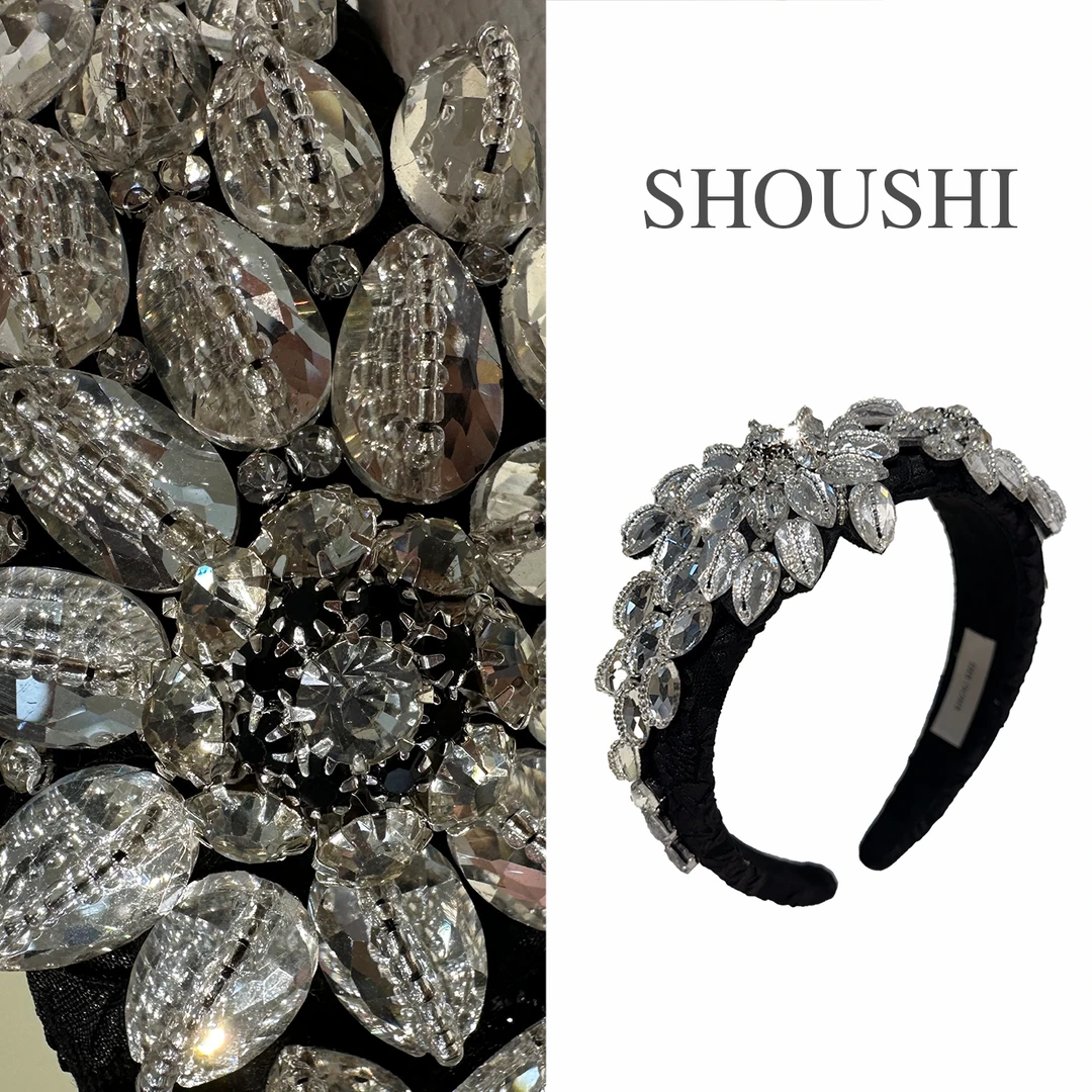 首仕【羽翼双飞】女士小众优雅镶钻宽边素款手工气质轻奢发箍  6069