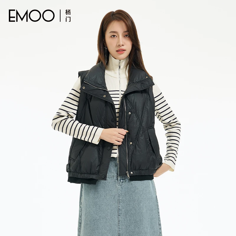 EMOO/杨门黑色羽绒马甲女无袖羽绒服外套2024冬季马夹E43M049127