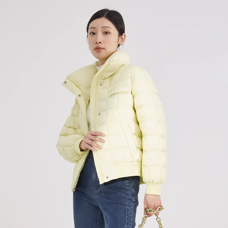EMOO/杨门羽绒短外套女冬季拉链开衫黄色白鸭绒休闲E43Y049354