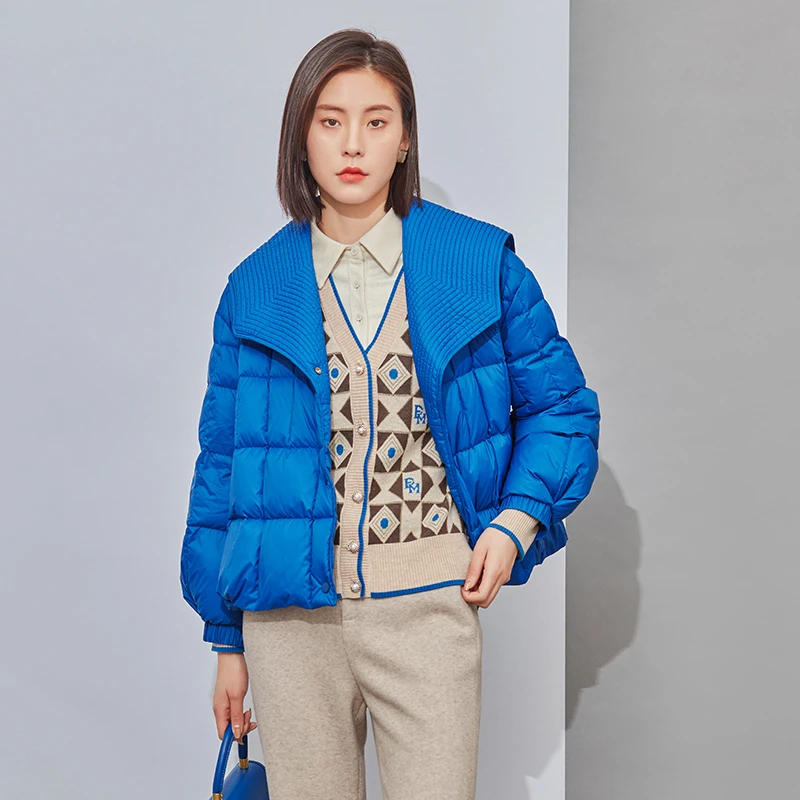 EMOO/杨门羽绒服女蓝色短款拉链短外套2023冬装新款E42Y049279