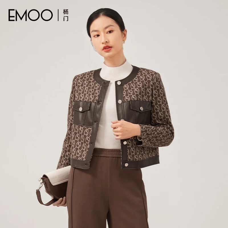 EMOO/杨门圆领短外套女小香风短款时尚粗花呢气质秋冬E33W163492