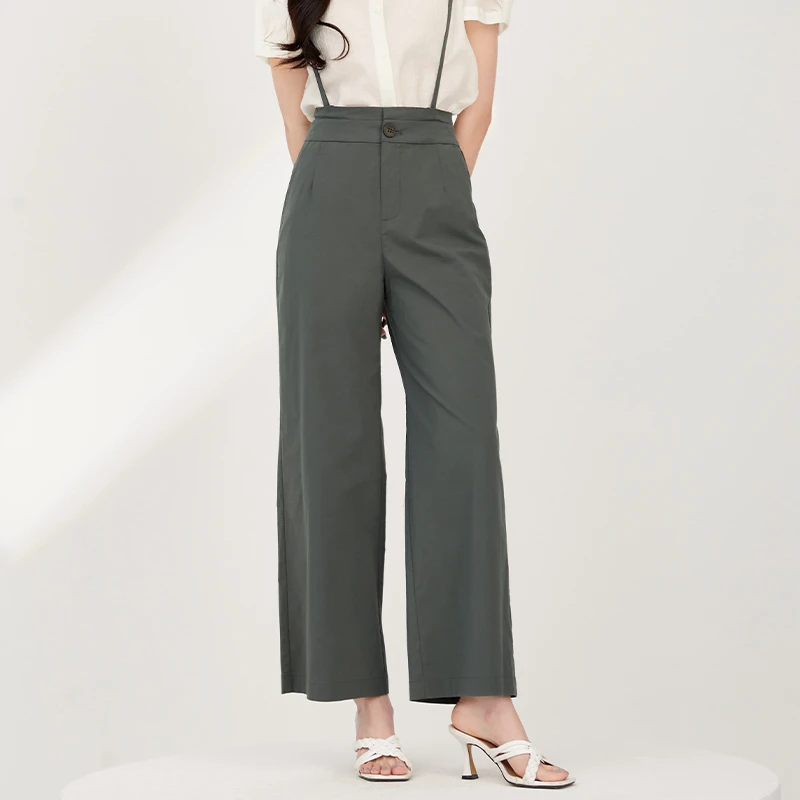 EMOO/杨门背带裤女2024夏季新款垂感直筒裤长裤休闲裤E23B013239