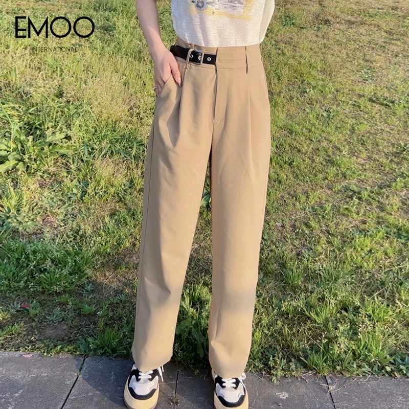 EMOO/杨门2024春季垂感直筒裤瘦版阔腿裤显瘦高腰时尚D14B013801