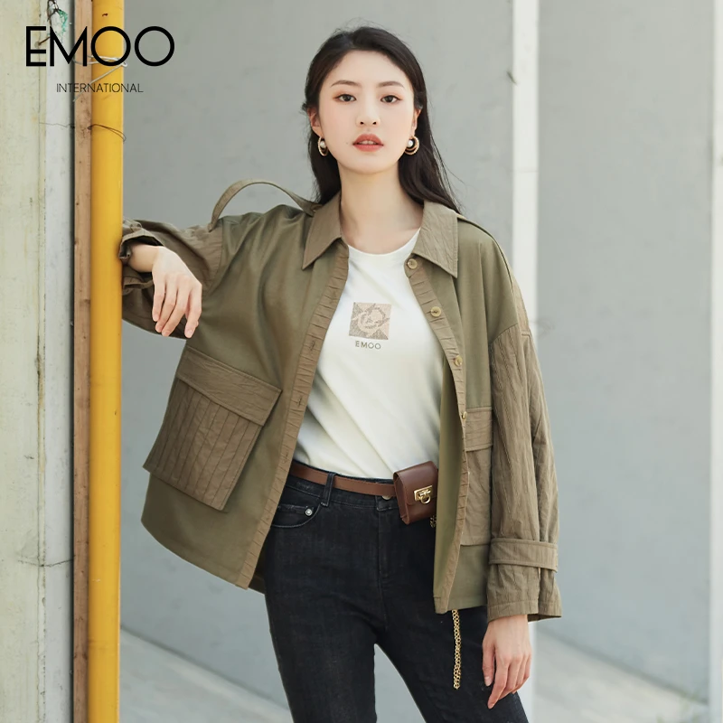 EMOO杨门秋季百搭工装风短外套复古夹克休闲宽松时尚E31W163363