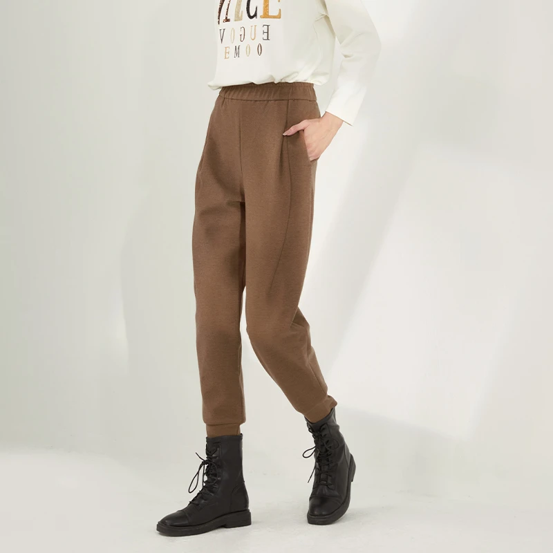 EMOO/杨门休闲裤女驼色哈伦裤2023冬装新款裤子长裤E42B073251