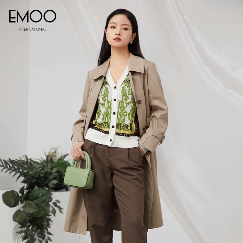 EMOO/杨门中长款风衣女单排扣2024年春装新款女士大衣E13F033006