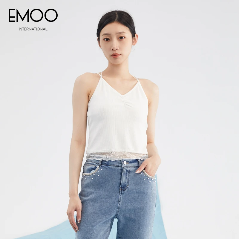 EMOO/杨门白色打底背心吊带夏季女士纯色简约百搭美背E22Z023120