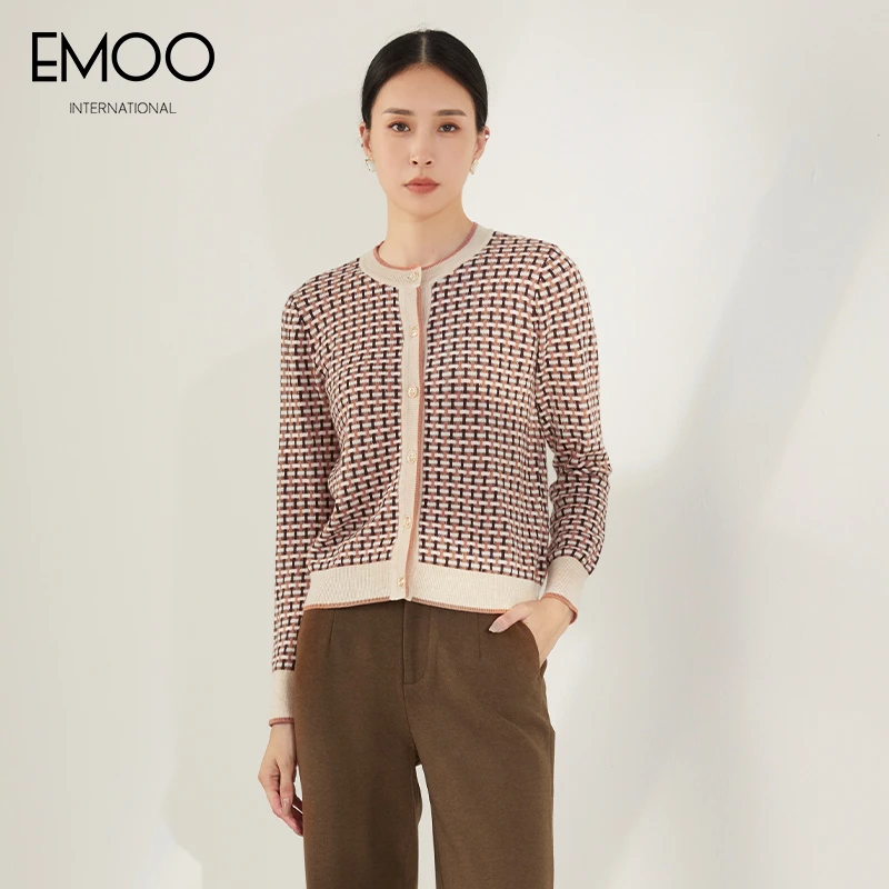 EMOO/杨门针织衫女长袖开衫毛衣2023冬装新款毛衫E42A041292