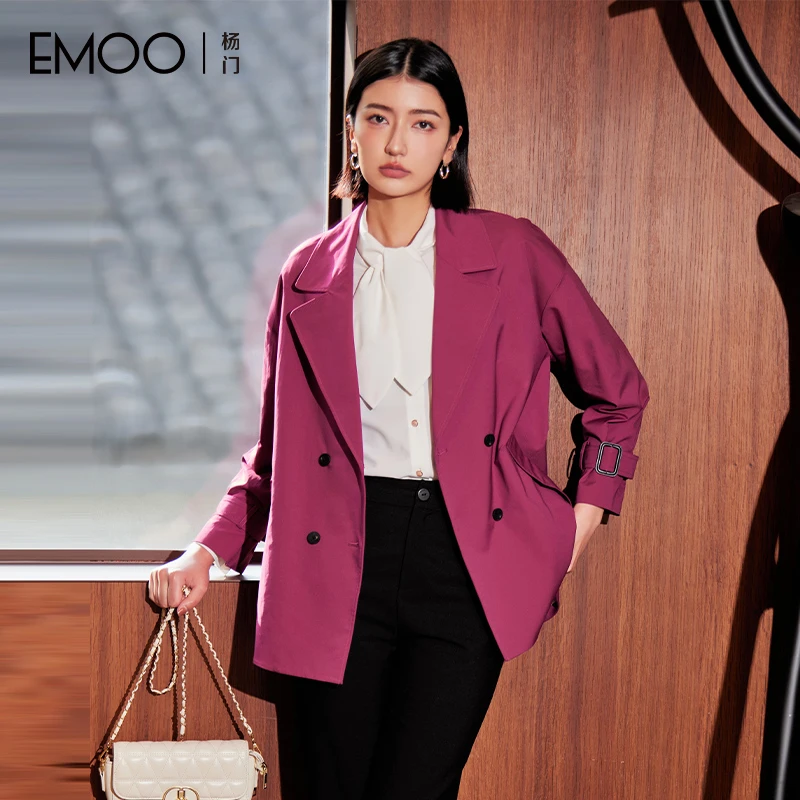 EMOO/杨门双排扣风衣外套女短款时尚秋季通勤短外套E33F013053