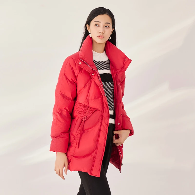 EMOO/杨门红色羽绒服女女士加厚标准长保暖羽绒衣秋冬E43Y019425