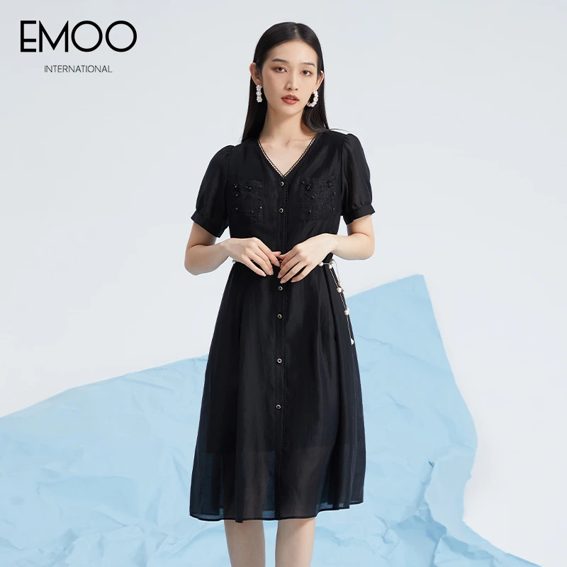 EMOO/杨门春夏氛围感连衣裙裙子收腰显瘦优雅时尚长裙E22L023617