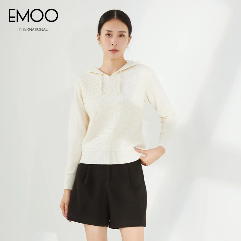 EMOO/杨门2023冬装新款针织连帽毛衣女针织衫毛线衫E42A011139