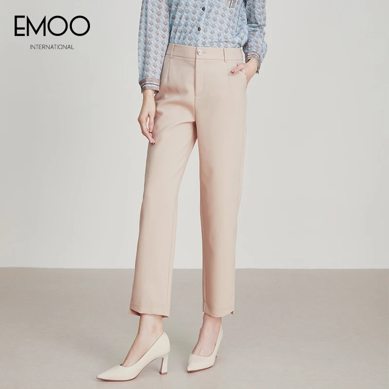 EMOO/杨门高腰休闲裤通勤简约女士哈伦裤2024春季时尚E13B073386