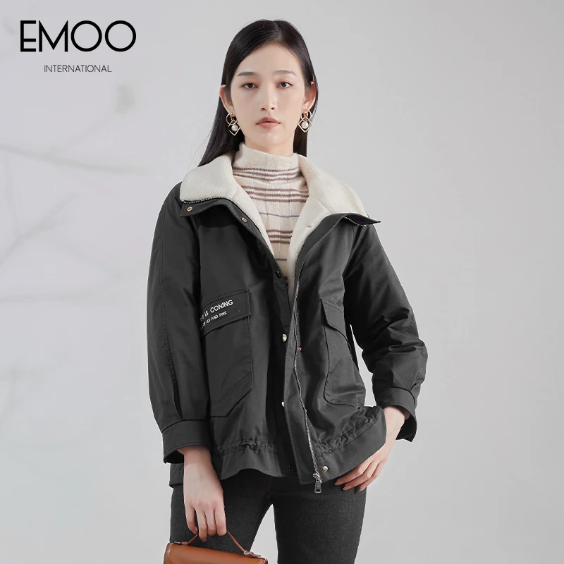 EMOO/杨门保暖休闲秋冬冬季夜幕黑长袖短外套羽绒服E41W169234
