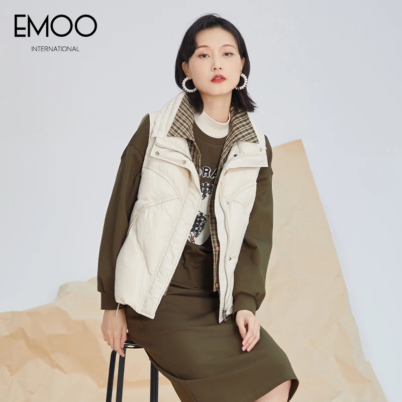 EMOO/杨门秋新款米白轻薄休闲百搭时尚保暖短羽绒马夹E32M049387