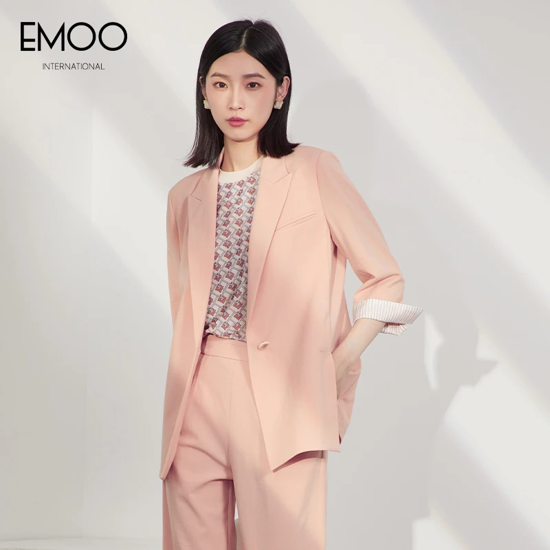 EMOO/杨门粉色西装外套女七分袖通勤西服2024春季新款E13S013484