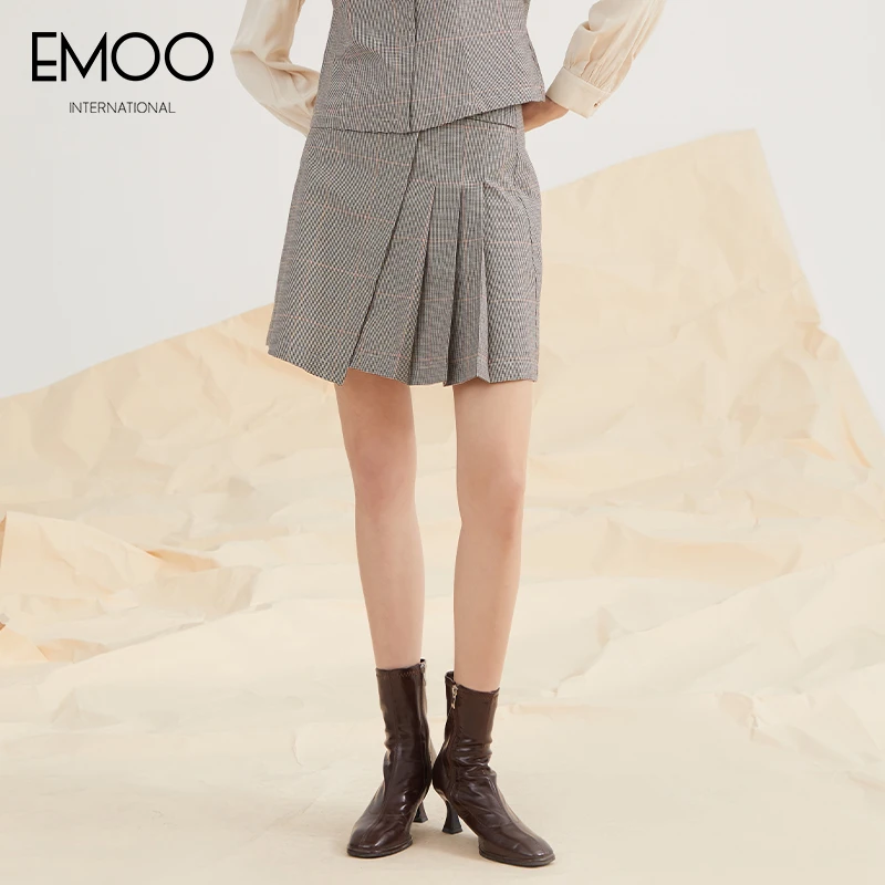 EMOO/杨门复古格纹短裙显瘦半身裙格纹半身裙高腰时尚E31C033410