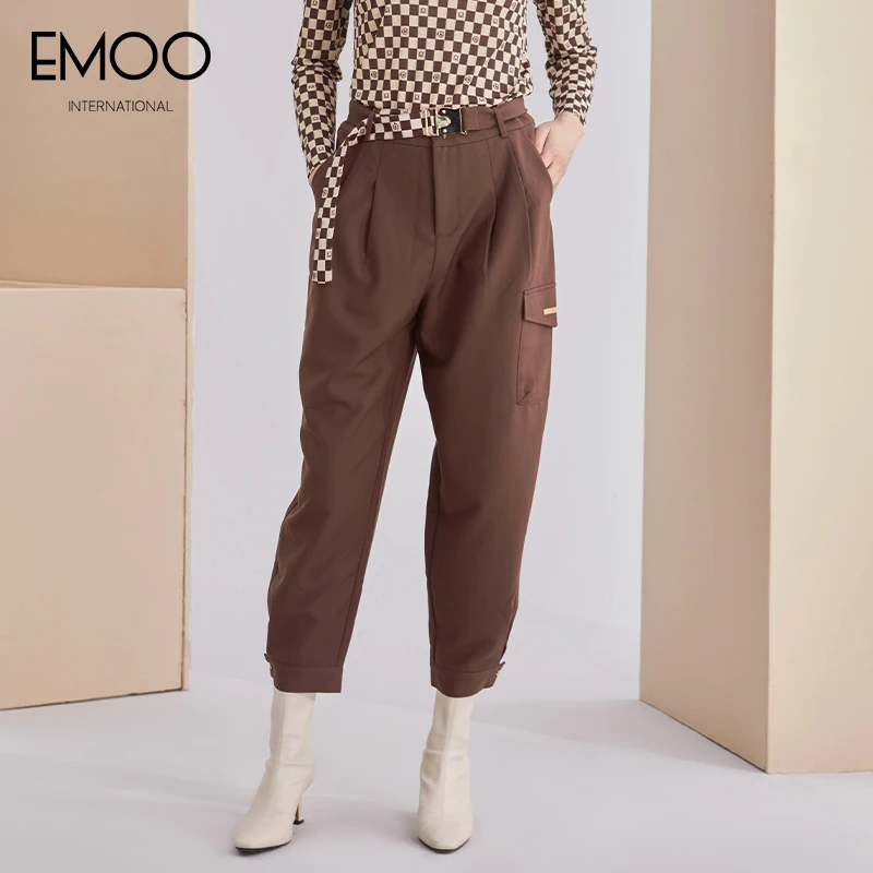 EMOO/杨门秋新款咖啡色时尚休闲宽松透气户外哈伦裤E32B073182