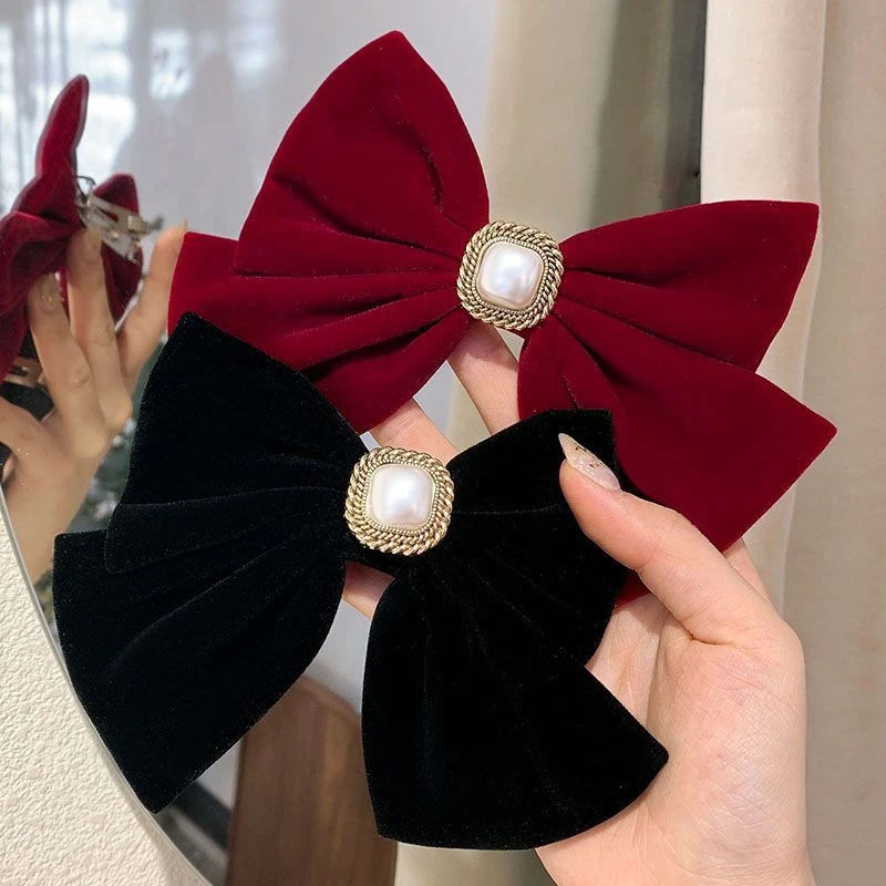 法式复古丝绒蝴蝶结发夹秋冬网红后脑勺弹簧夹发卡顶夹简约发饰女