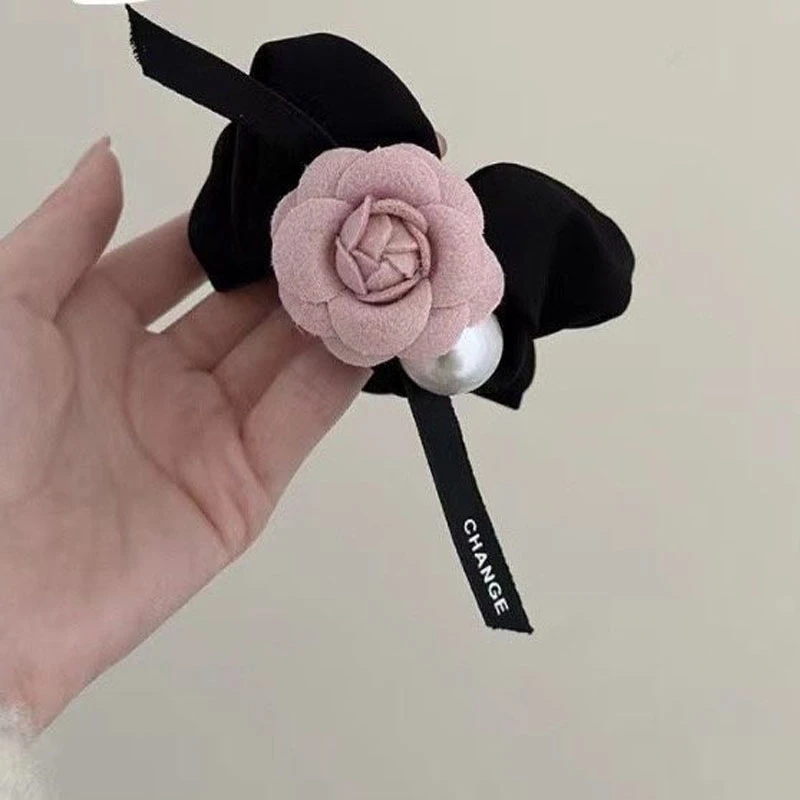 韩系山茶花发圈花朵发绳简约温柔风复古蝴蝶结黑色大肠圈皮筋头绳